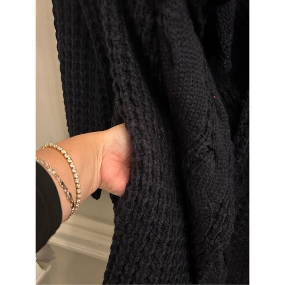 POL Chunky cable sweater cardigan L open front waterfall navy boho minimalist - Picture 4 of 7